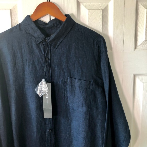 Azul Japanese Navy Blue Linen Button Down Shirt 52 - Picture 3 of 8